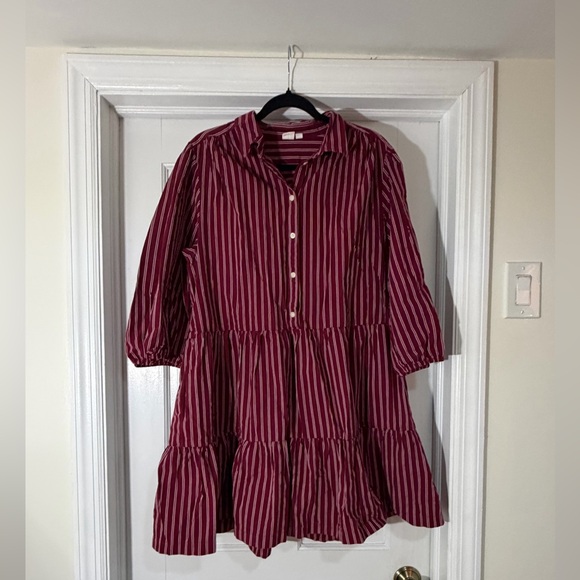 GAP Burgundy Striped Long Sleeve Dress - Picture 3 of 9